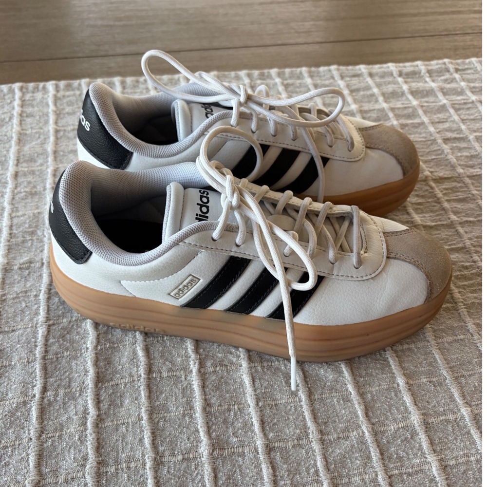 Women's adidas VL Court Bold platform shoes black and white sz 5.5